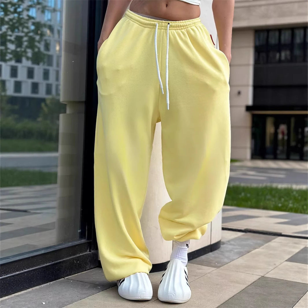 Strap up pants waist cinched wide leg pants for women