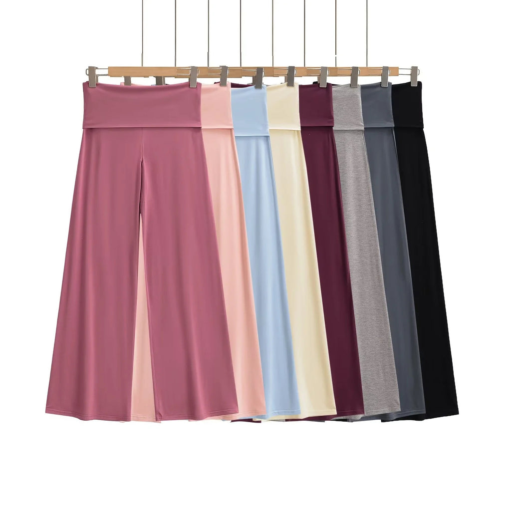 Flanged straight leg pants for women