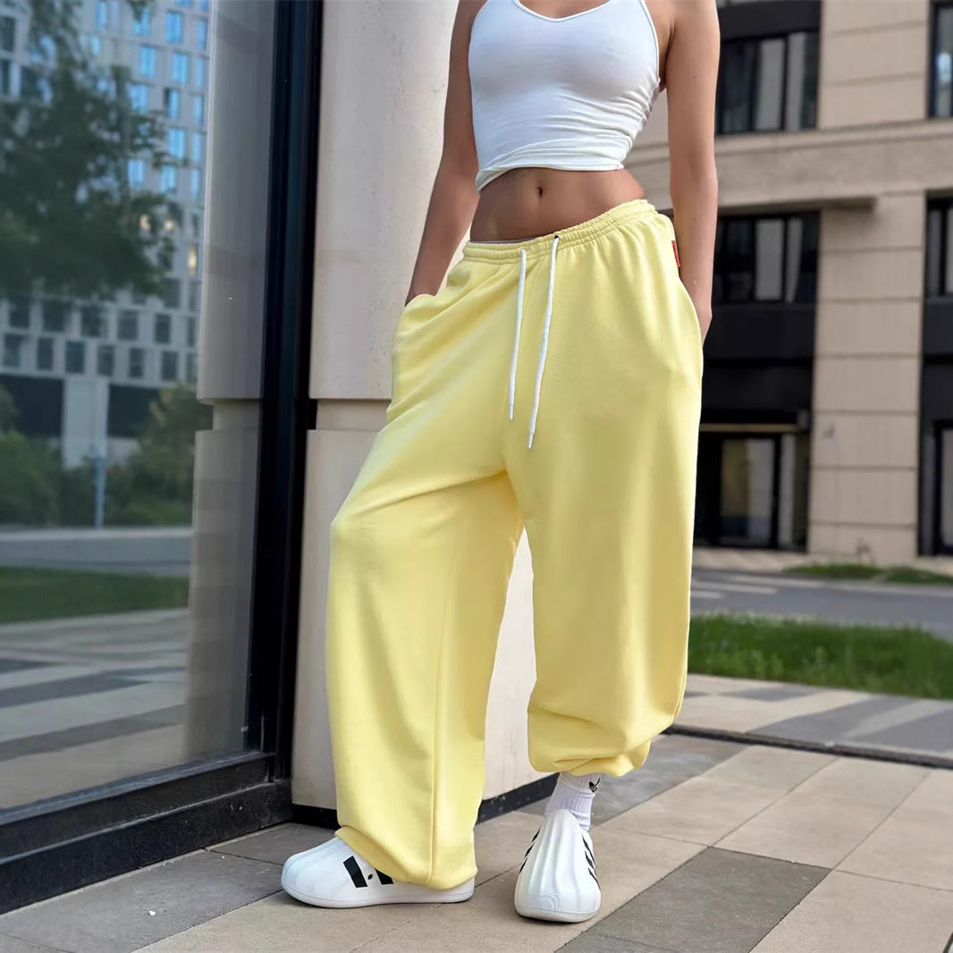 Strap up pants waist cinched wide leg pants for women