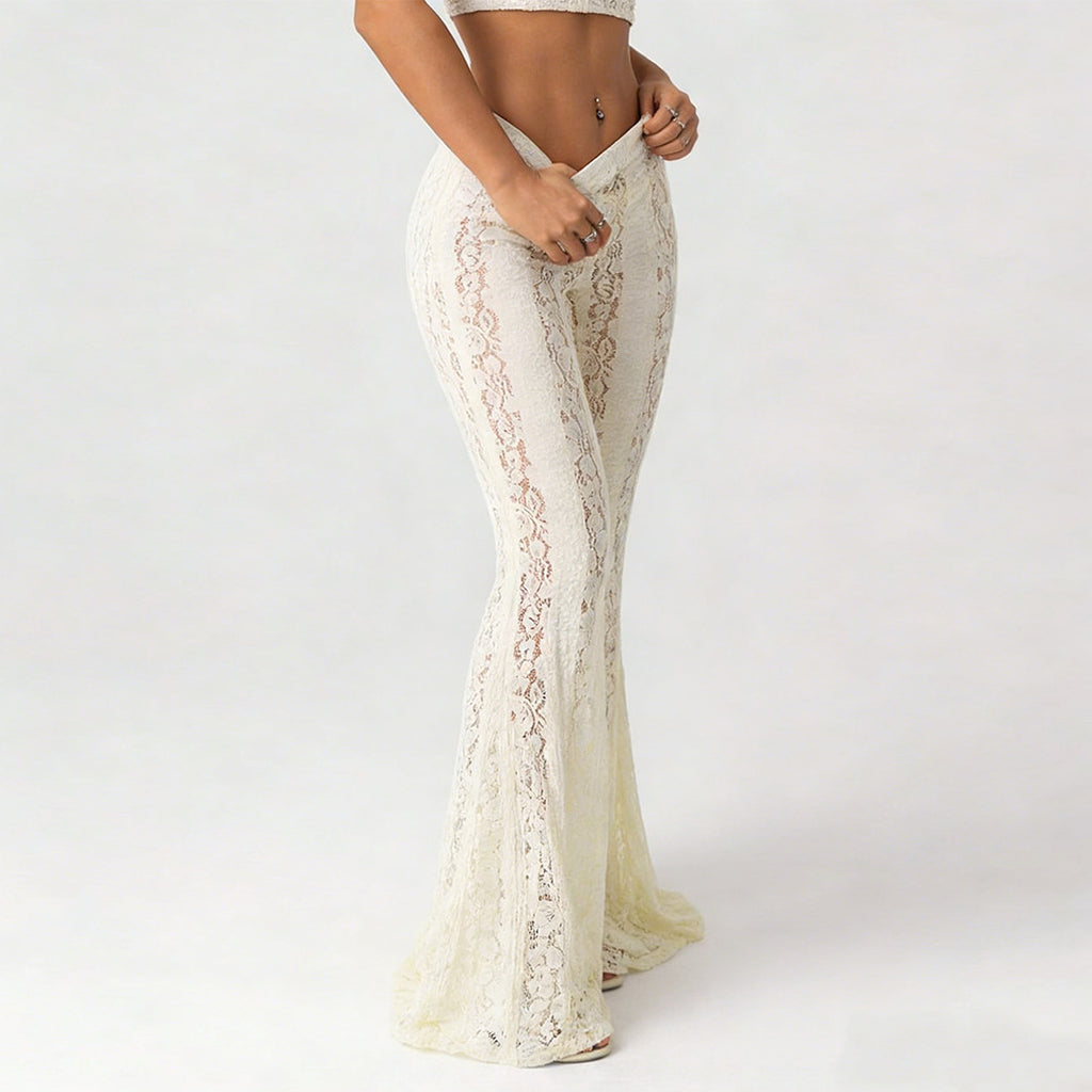 Hip hugging low waisted lace flared pants casual pants for women