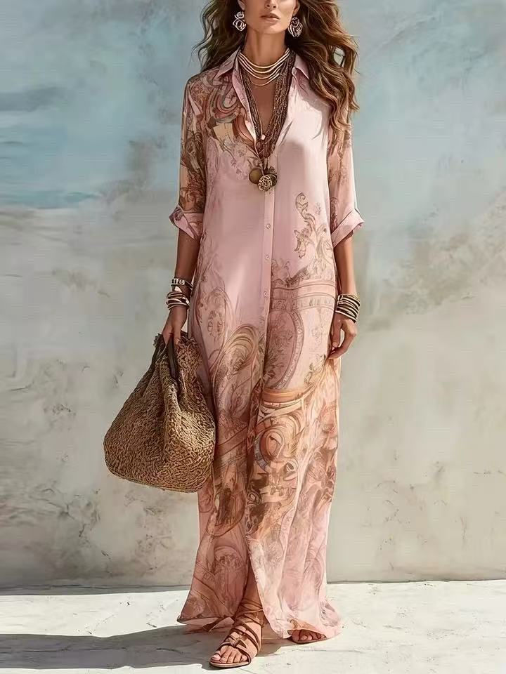 Chiffon Digital Print Fresh Vintage Flowy Women's Dress