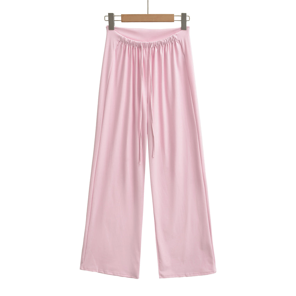 High waisted elastic waisted long pants for women