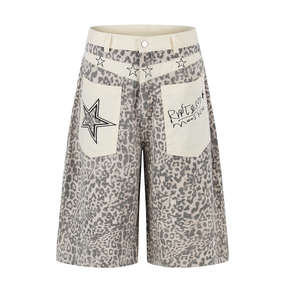 Leopard print workwear shorts