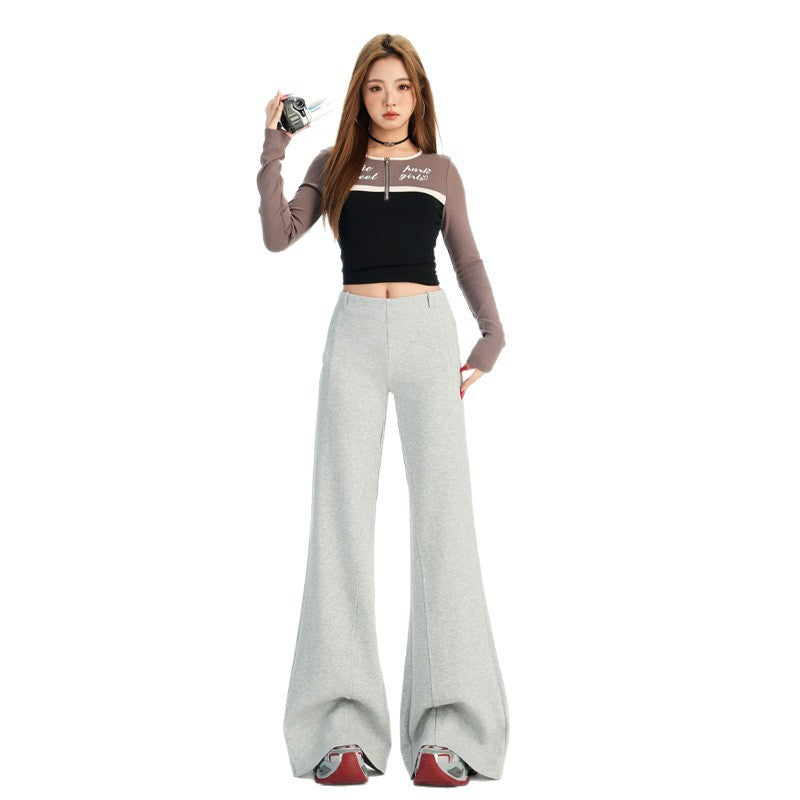Retro Gray Flared Pants Women High Waist Slimming Pants