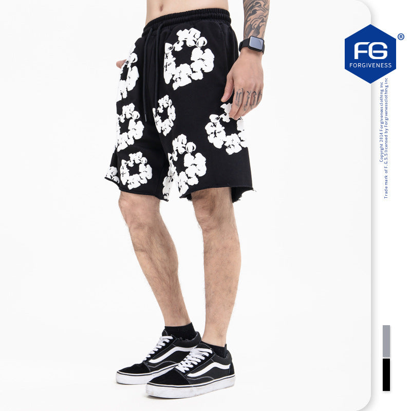 Men's Full Print Hip Hop High Street Casual Shorts Set
