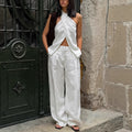 White Off-the-Shoulder Top and Pants Set for Women - Simple Casual Vest and Long Pants Two-Piece Outfit