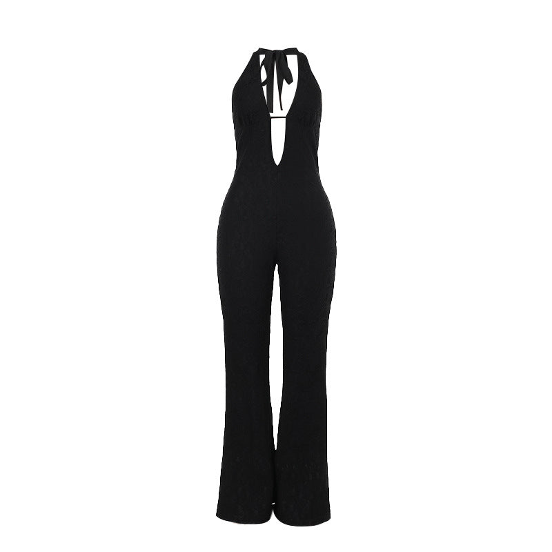 Slim fit sexy lace V-neck jumpsuit for women
