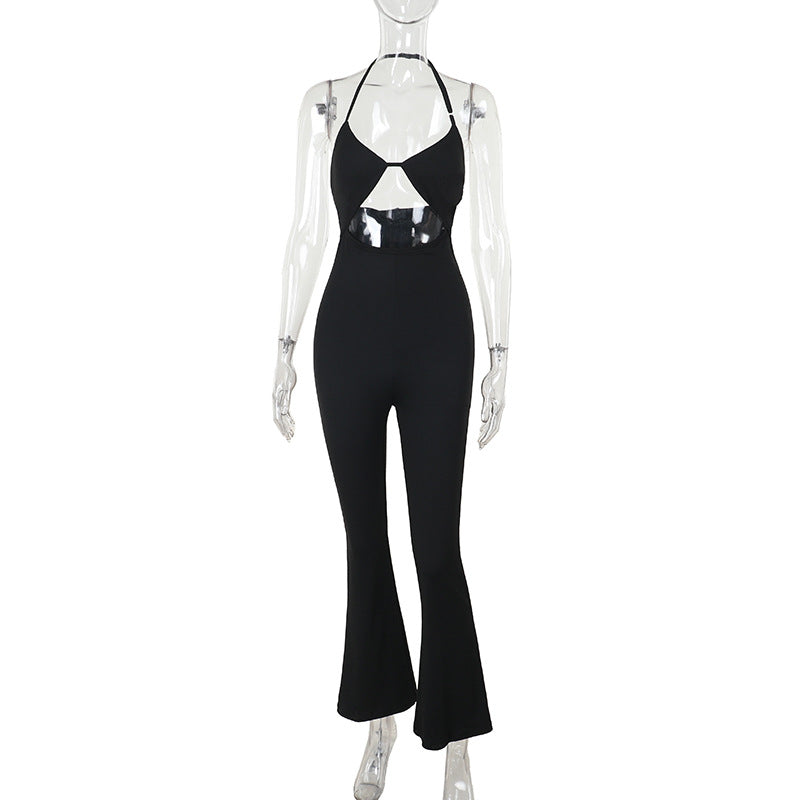 Sexy hot girl slim fit hanging neck hollow jumpsuit for women