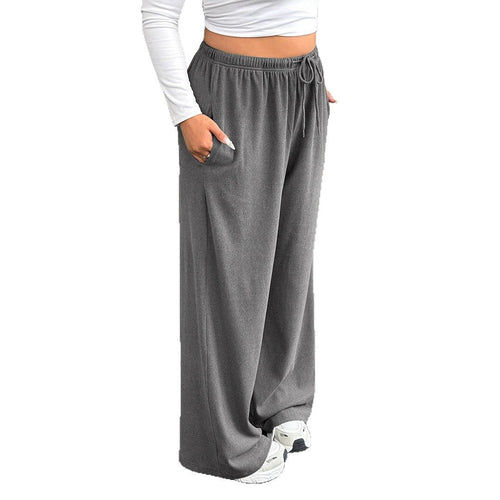 Casual Loose Straight Leg Trousers for Women with Drawstring Waist