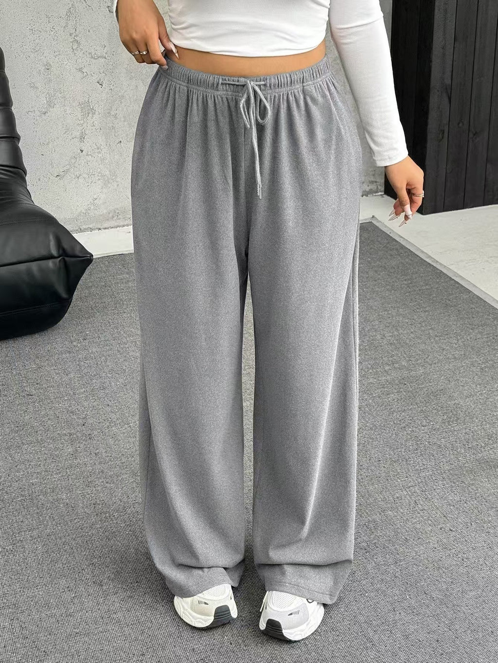 Casual Loose Straight Leg Trousers for Women with Drawstring Waist
