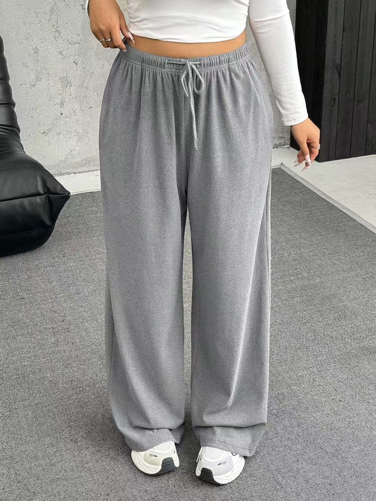 Casual Loose Straight Leg Trousers for Women with Drawstring Waist