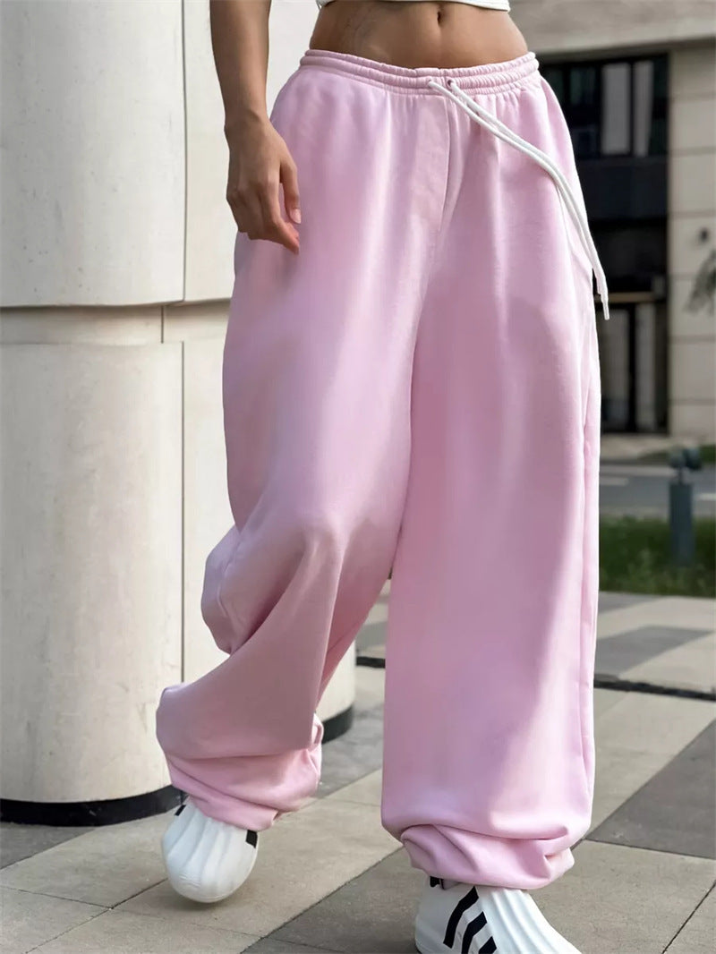 Strap up pants waist cinched wide leg pants for women