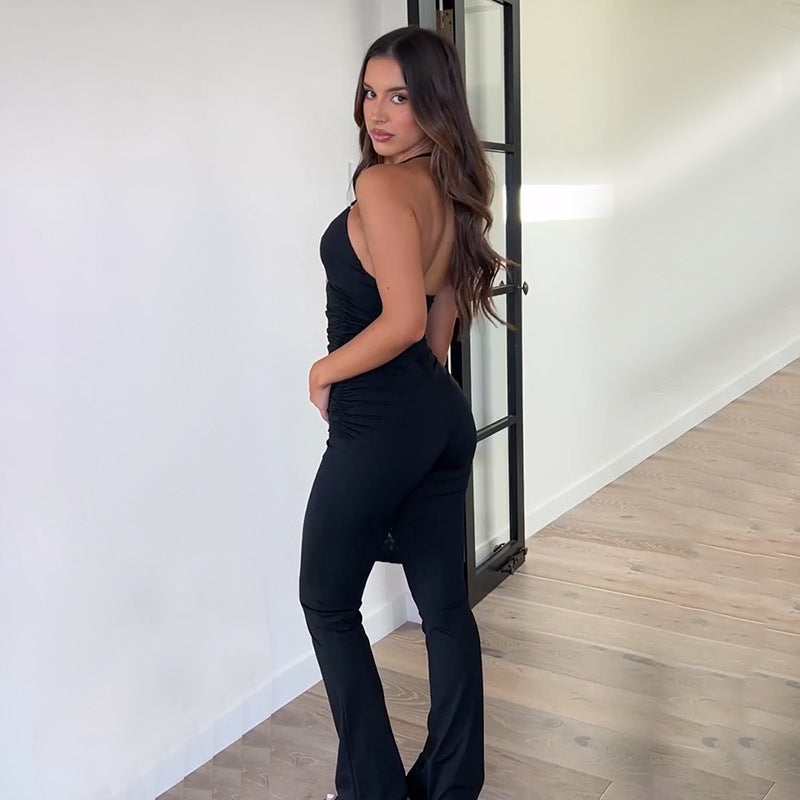Sexy hot girl slim fit hanging neck hollow jumpsuit for women