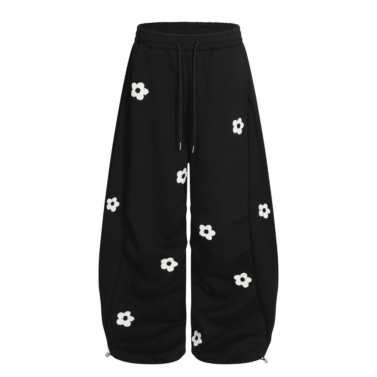 Flower embroidery curved knife sweatpants for men and women