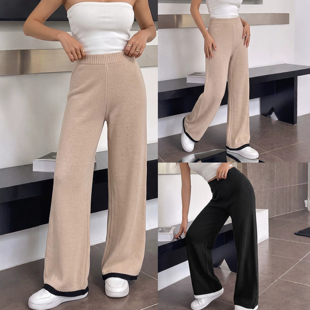 Fall Knit Pants Woven Women's  Casual Pants Waist Straight Leg Wide Leg Pants