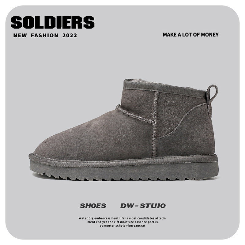 Snow boots for women warm fur integrated short tube boots with thick fleece and anti slip properties