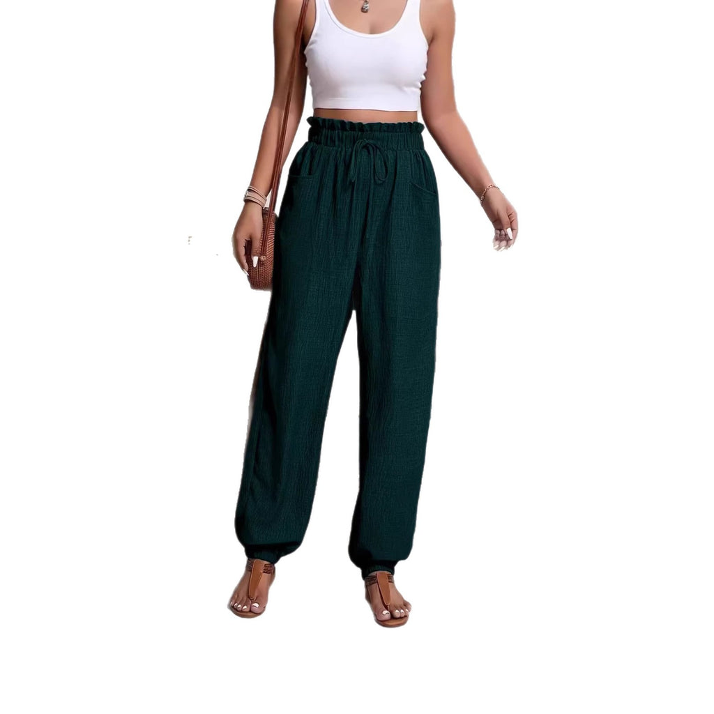 Elastic solid color pants for women