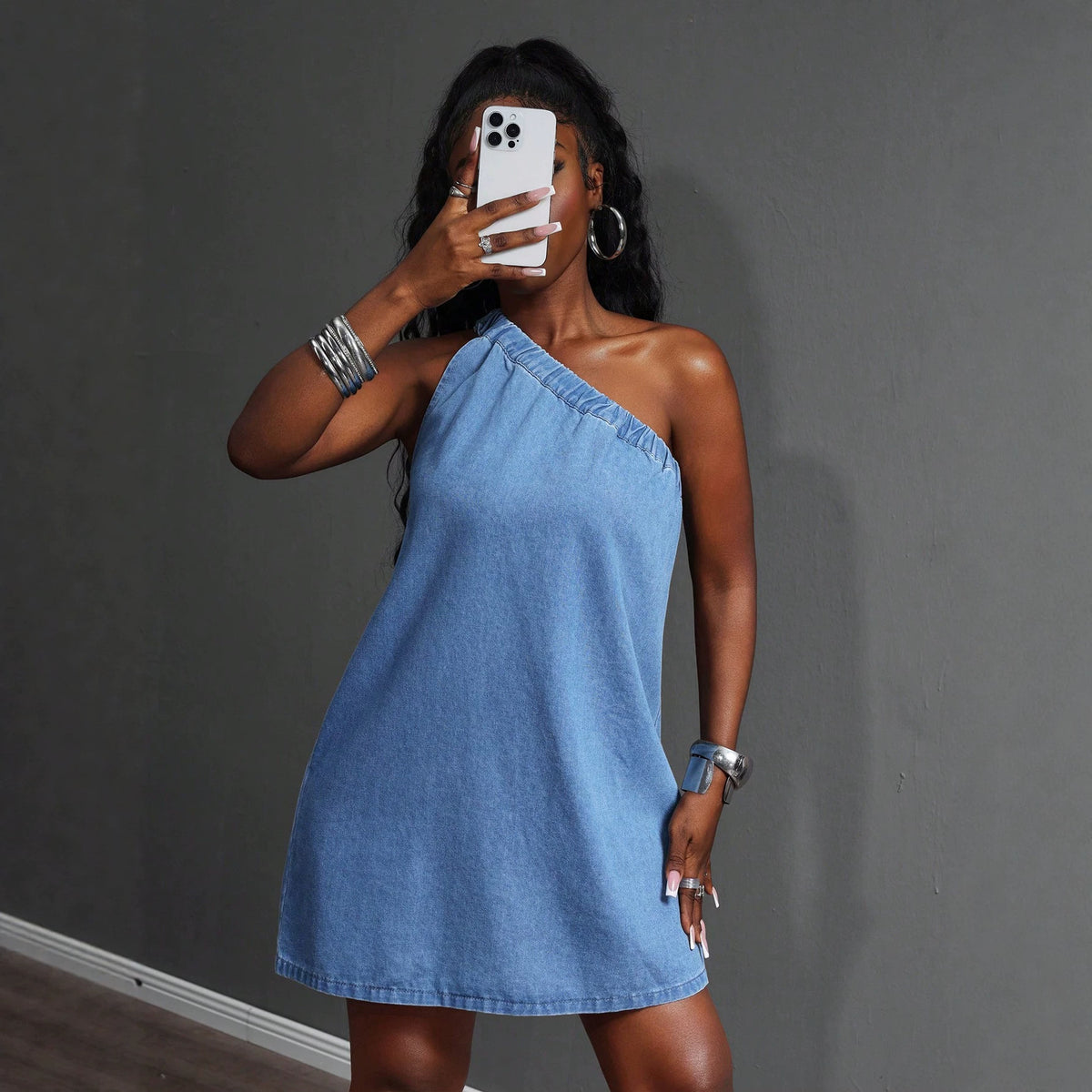 Sleeveless loose denim dress