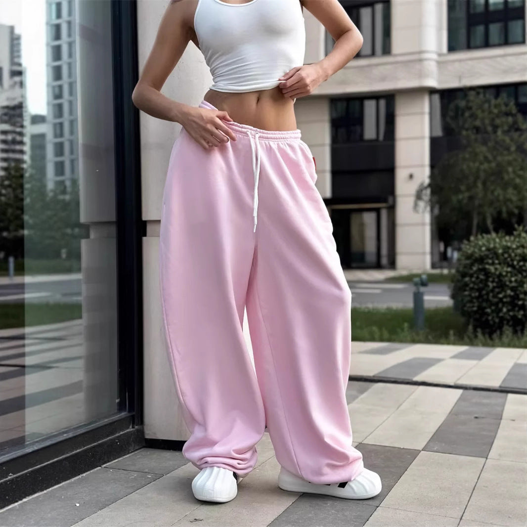 Strap up pants waist cinched wide leg pants for women