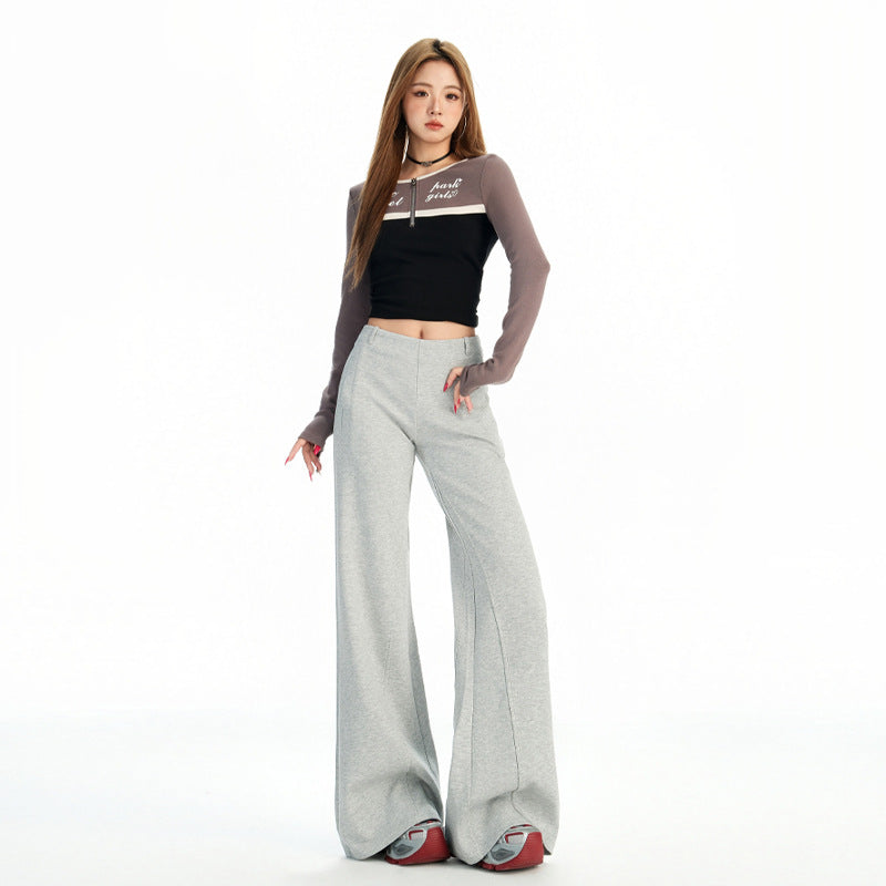 Retro Gray Flared Pants Women High Waist Slimming Pants