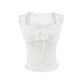Seductive Design White Lace Square Neck Short Sleeve T-Shirt for Women,