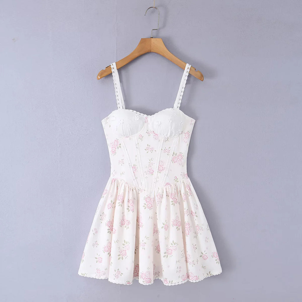 Floral Strapless Dress with Ruched Waist, Slim Fit A-Line Sleeveless Mini Dress Stylish Casual Dress