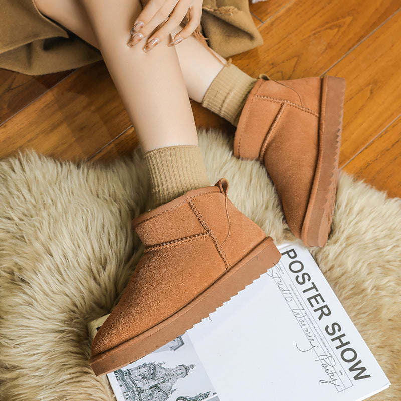 Snow boots for women warm fur integrated short tube boots with thick fleece and anti slip properties