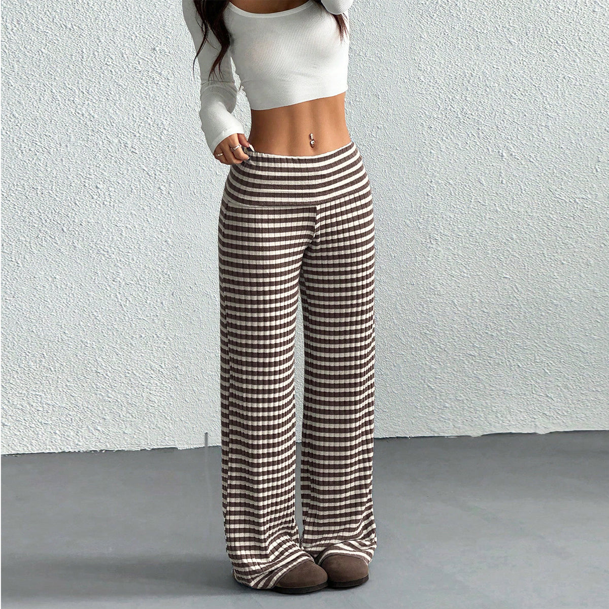 Low waisted loose striped home pants for women