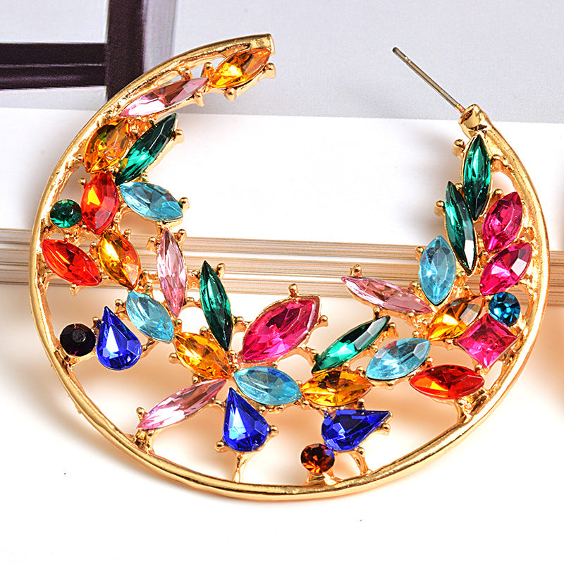 Fashion Earrings Round Color Diamond Exaggerated Jewelry