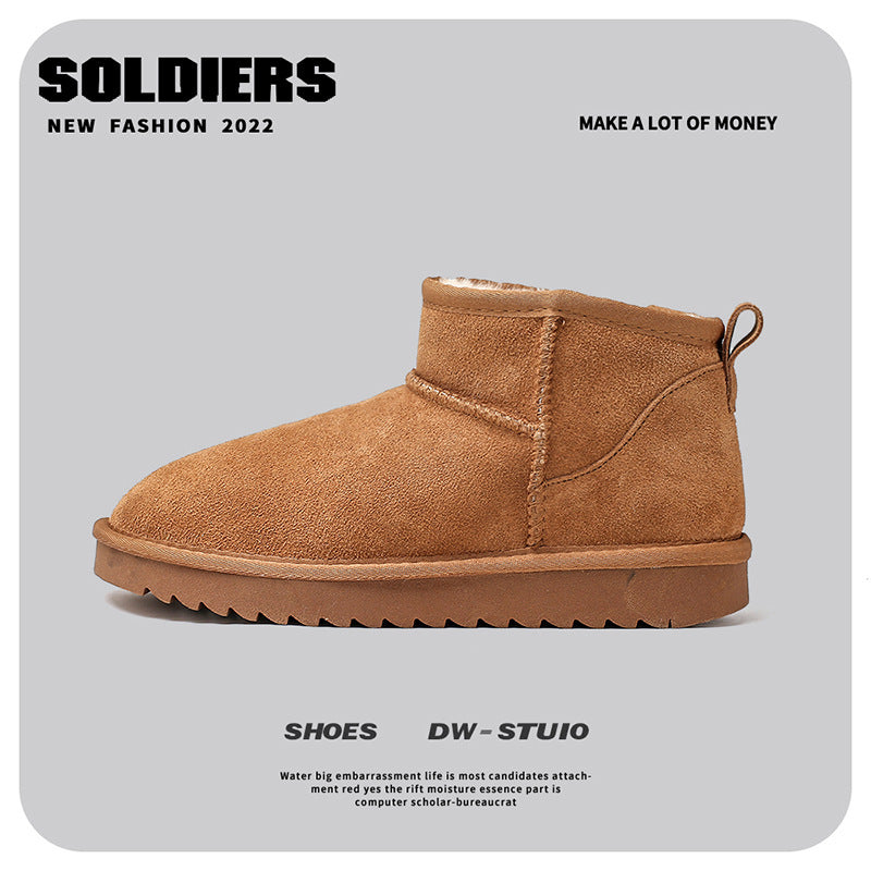 Snow boots for women warm fur integrated short tube boots with thick fleece and anti slip properties