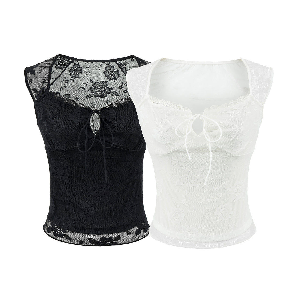 Seductive Design White Lace Square Neck Short Sleeve T-Shirt for Women,