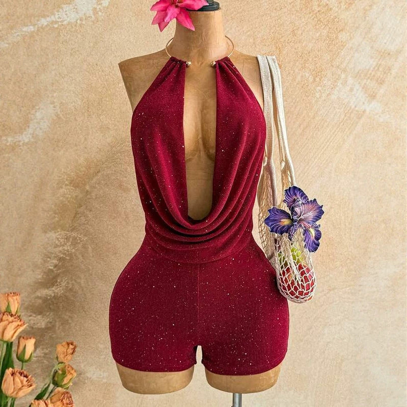 Halter Neck Fitted Short Jumpsuit for Women