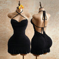 Pure and Seductive Shoulder Strap Dress with Pleated Waist,  Fitted Bodycon Mini Cocktail Dress