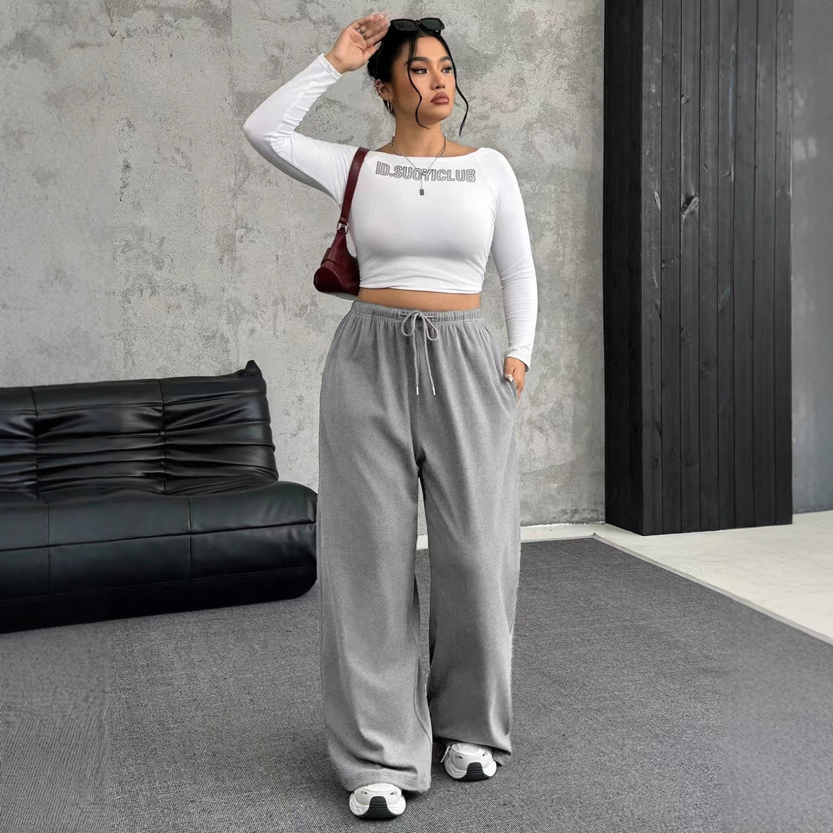 Casual Loose Straight Leg Trousers for Women with Drawstring Waist