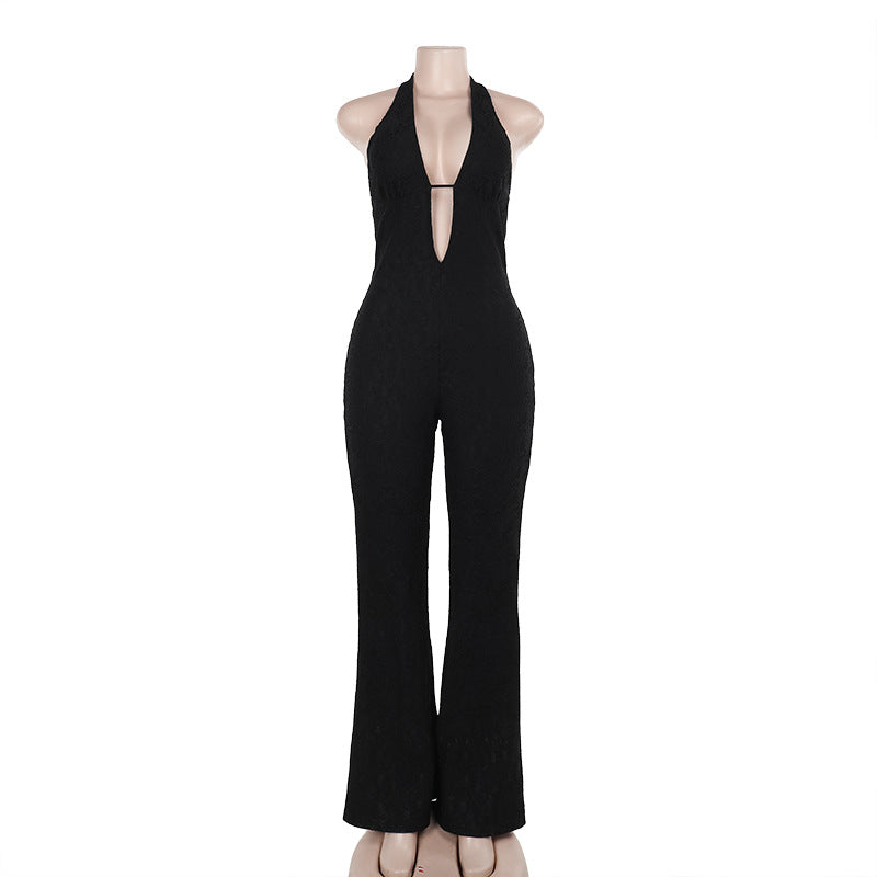 Slim fit sexy lace V-neck jumpsuit for women