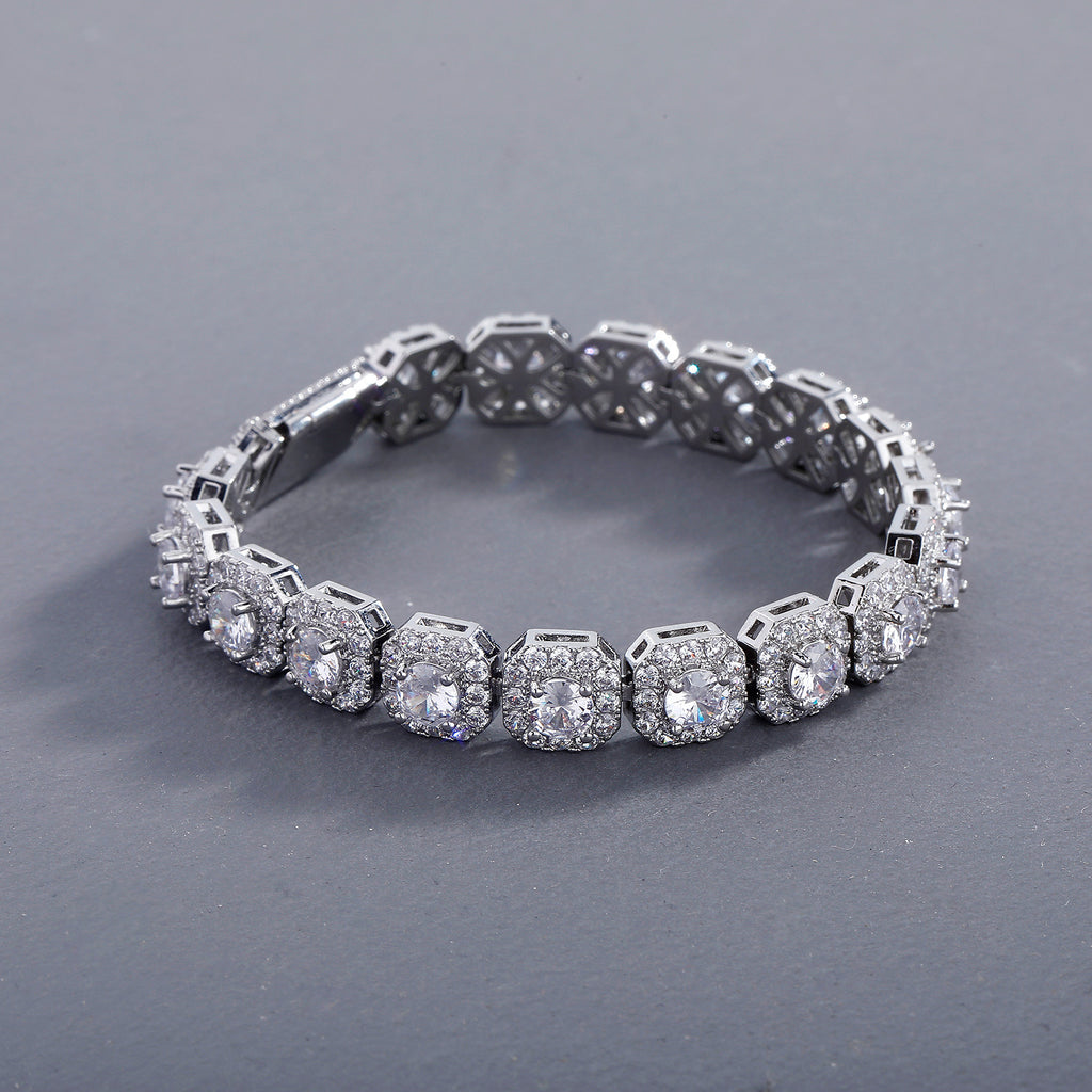 Fashion Trendy Ice Sugar Chain Cuban Chain Ice Sugar Link 5A Zircon Tennis Bracelet Flip Cover Men's Trendy Bracelet