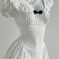 Wave dot bubble sleeve bow dress