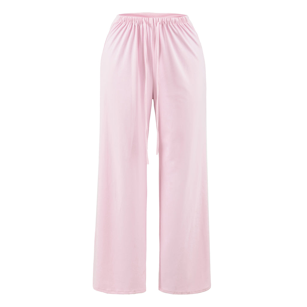 High waisted elastic waisted long pants for women