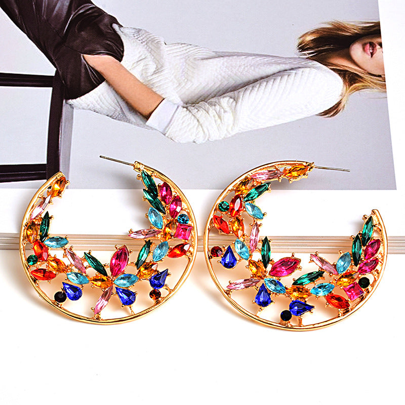 Fashion Earrings Round Color Diamond Exaggerated Jewelry