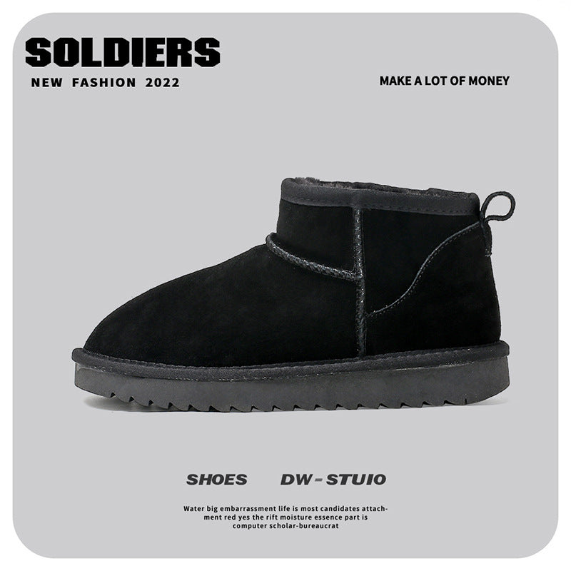 Snow boots for women warm fur integrated short tube boots with thick fleece and anti slip properties