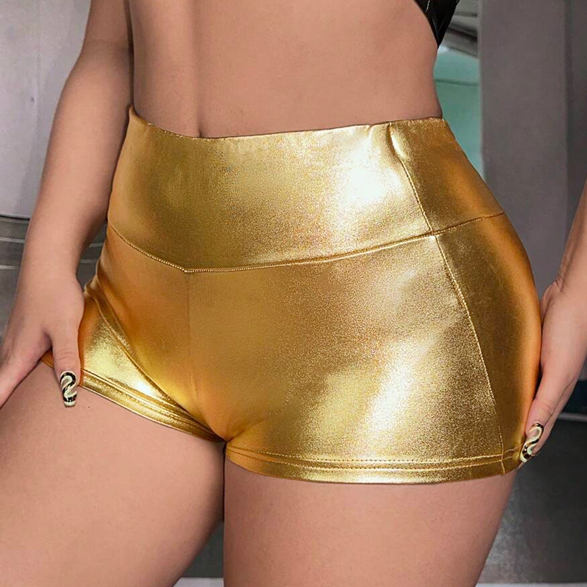 Sexy slim fit hip hugging PU leather hot pants for women