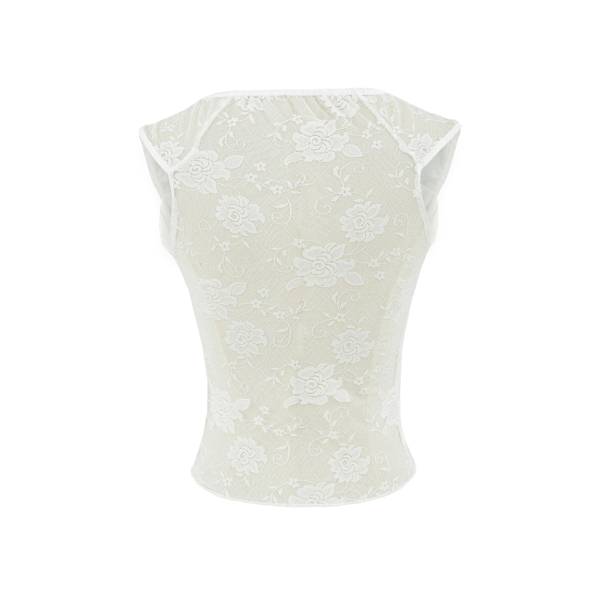 Seductive Design White Lace Square Neck Short Sleeve T-Shirt for Women,