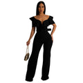 V-neck ruffled sexy waist cinching jumpsuit for women