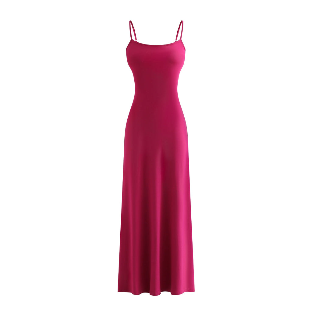 Sexy Knit Strap Long Dress for Women, Summer Crop Top Bodycon Dress, Fitted Slimming Floor-Length Skirt
