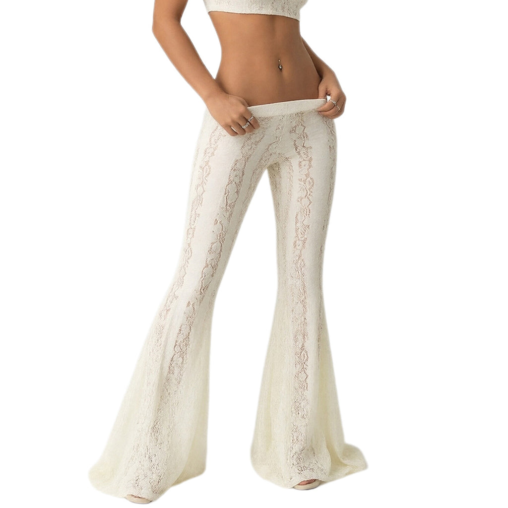 Hip hugging low waisted lace flared pants casual pants for women