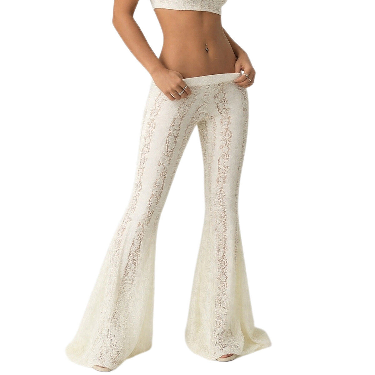Hip hugging low waisted lace flared pants casual pants for women