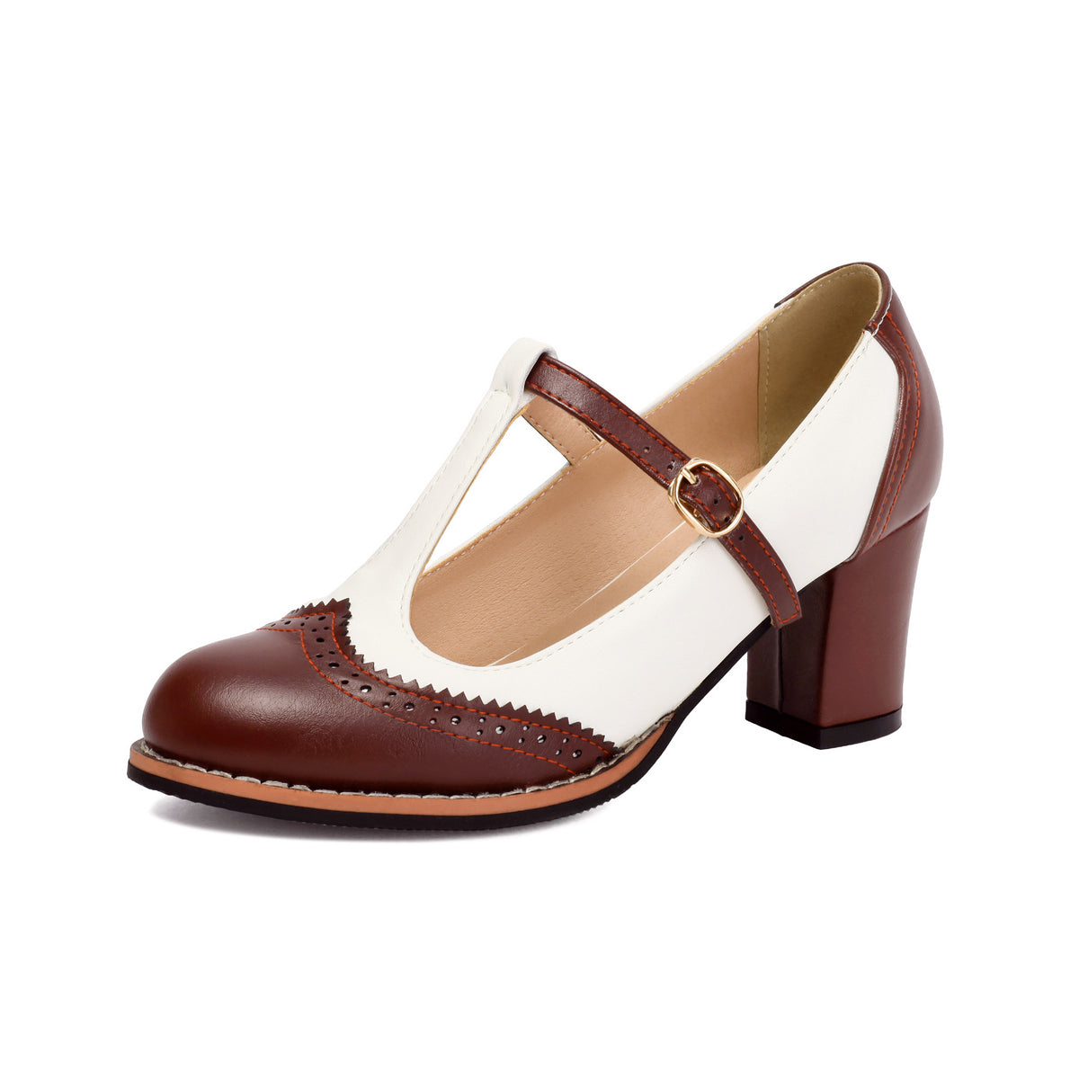 Footwear  Colorful Burnout T-Strap Low-Cut Single Shoes with Thick High Heels Made to order, ships in 7 days