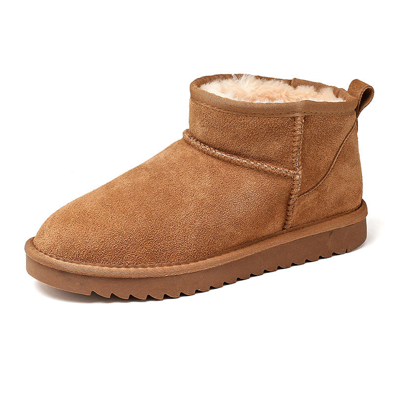 Snow boots for women warm fur integrated short tube boots with thick fleece and anti slip properties