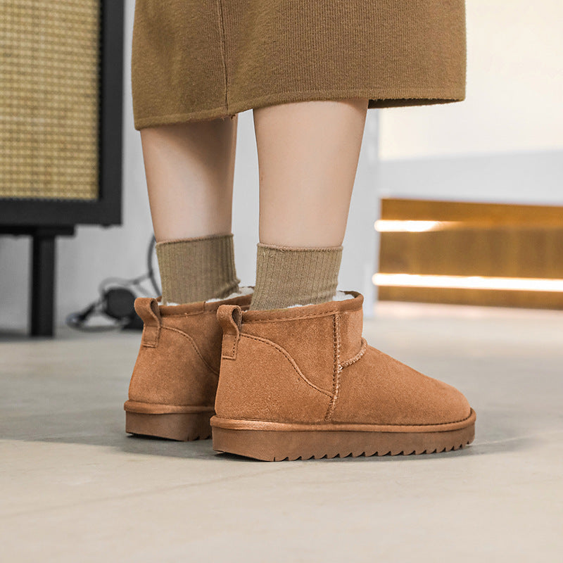 Snow boots for women warm fur integrated short tube boots with thick fleece and anti slip properties