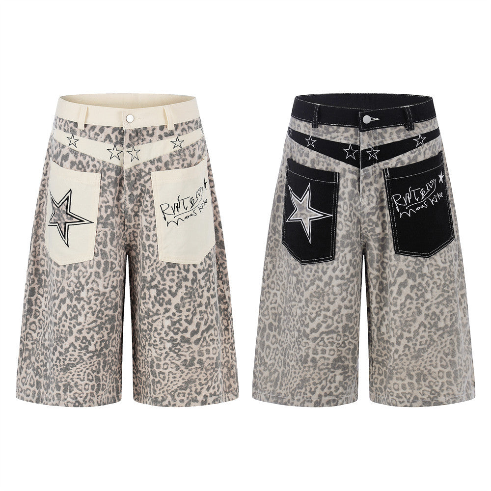 Leopard print workwear shorts